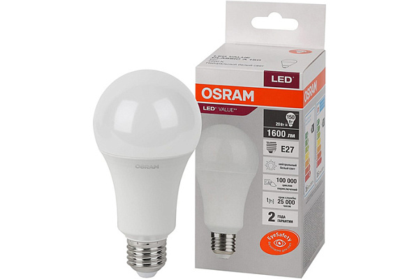 Лампа светодиодная OSRAM LED 20Вт E27 4000К 1600Лм груша 220В (замена 150Вт) (323)